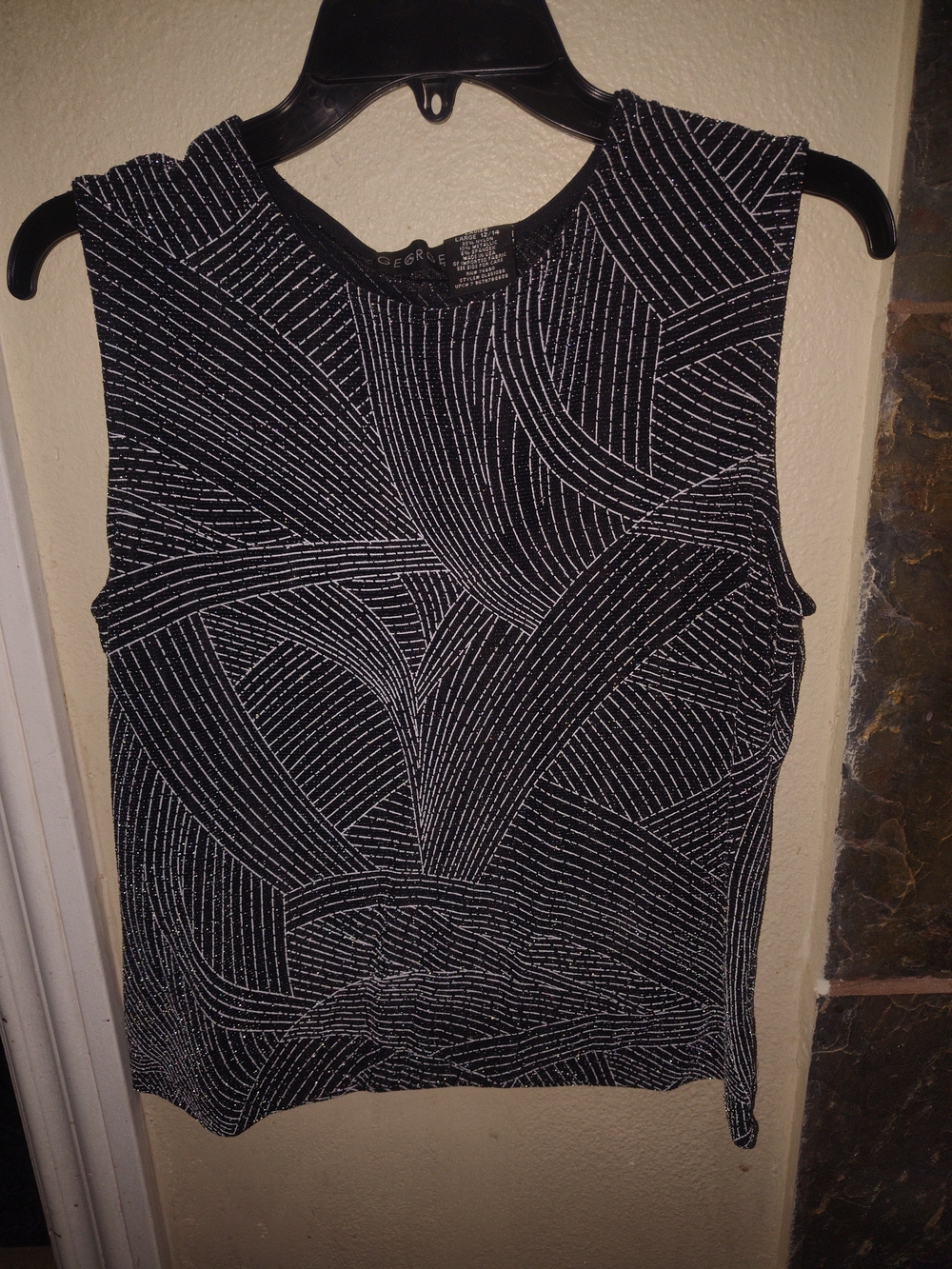 George Black Top with White Metallic Linear Print